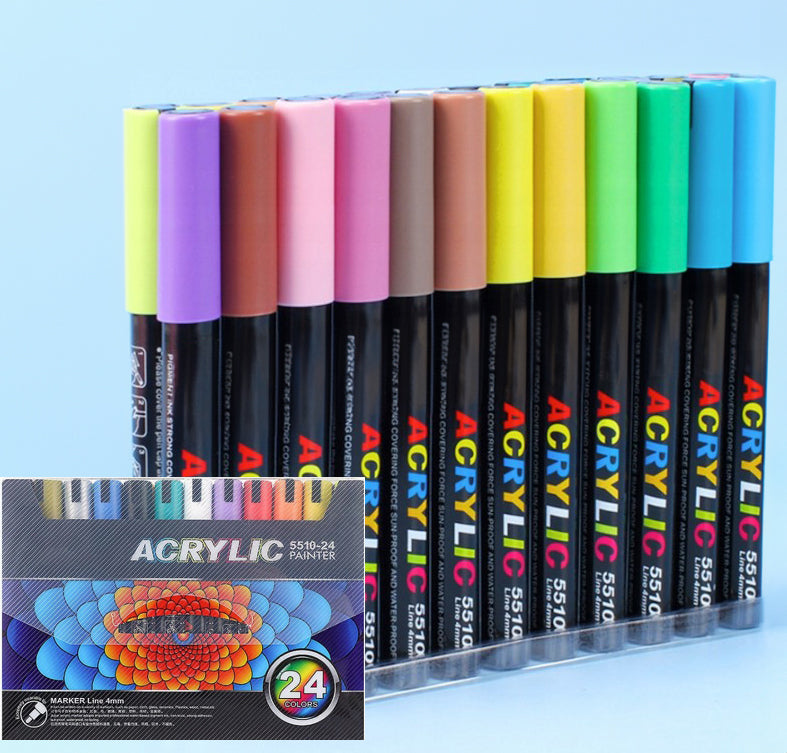 Set 24 de markere cu vopsea acrilica, Zola, varf 0.4 mm, rezistente la apa, pentru pictura pe hartie, panza, piatra, sticla, lemn, textile si ceramica, uscare rapida, multicolore Set 24 de markere cu vopsea acrilica, Zola, varf 0.4 mm, rezistente la apa, pentru pictura pe hartie, panza, piatra, sticla, lemn, textile si ceramica, uscare rapida, multicolore